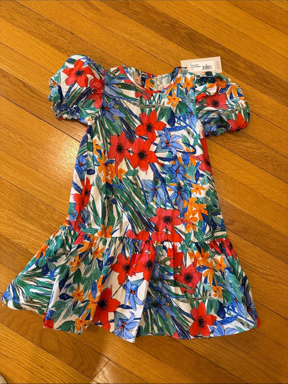 Cara Cara Red Multi Floral Puff-Sleeve Girls Dress